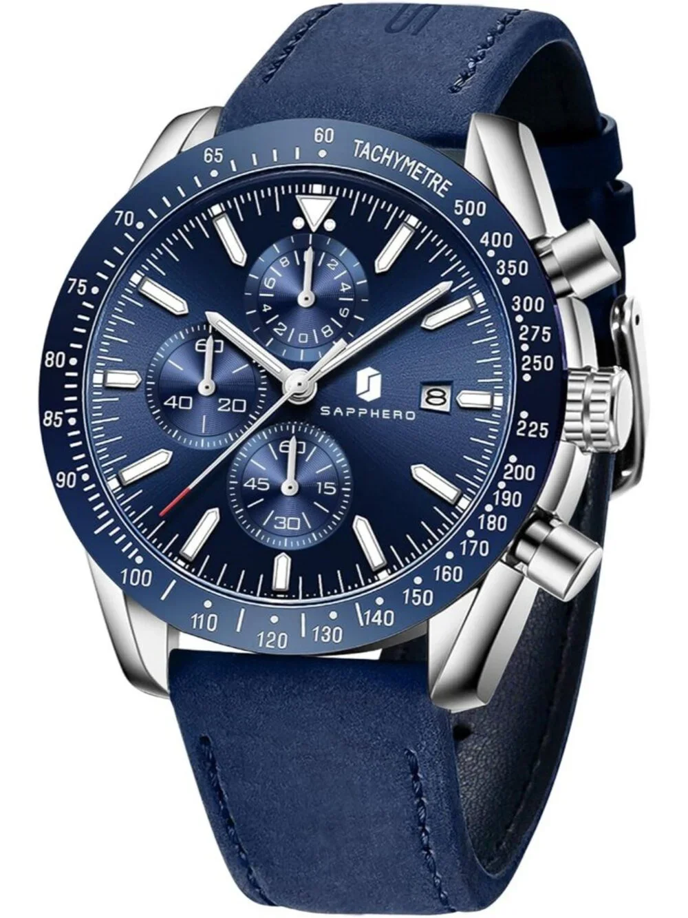 Men's All Blue Analog Silicone Strap Chronograph Luminous Designer Casual Watch